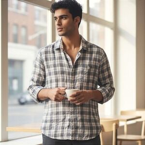 Linen Club Studio Men's Plaid Long Sleeve Button Down Contemporary Fit Shirt M